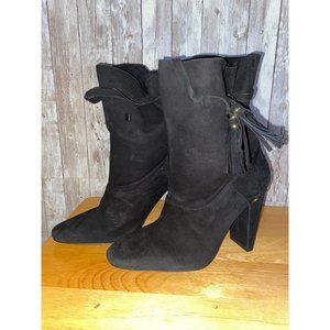 Zara Women's Black Suede Leather Ankle Boots Shoes Size 40 or 9 Block High Heel